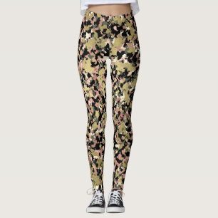 Gold Pink Green Black Camouflage Muster Print Leggings