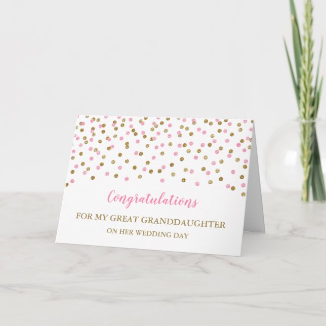 Gold Pink Große Enkeltochter Hochzeitstag Karte (Vorderseite)