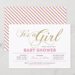 Gold & Pink Mädchen, Moderne Typografie Baby Sho Einladung