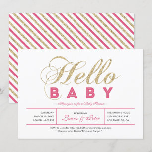 Gold & Pink   Mädchen, Moderne Typografie Baby Sho Einladung
