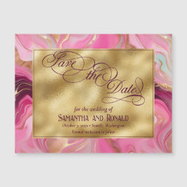 Gold Pink Marbled Wedding Magnetic Announcement Magnetkarte