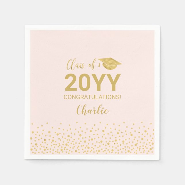Gold & Pink Moderne Konfetti Graduierungsparty Serviette (Vorderseite)
