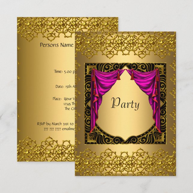 Gold Pink Party Einladung (Vorne/Hinten)