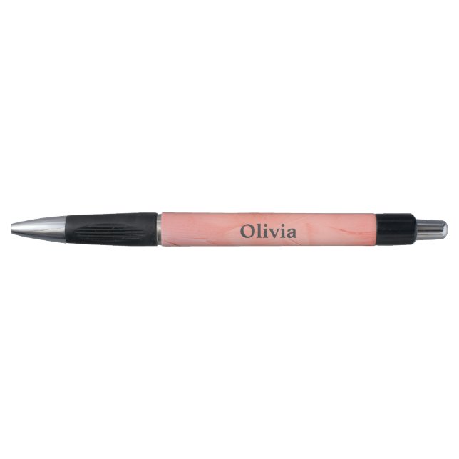 Gold Pink Peach Floral Name Kugelschreiber (Vorderseite)