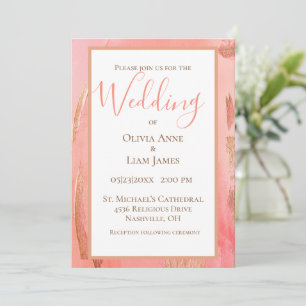 Gold Pink Peach Moderne Elegante Script Hochzeit Einladung