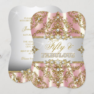 Gold Pink Pearl Damask 50 und fabelhaft Einladung