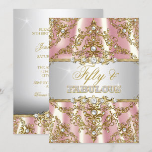 Gold Pink Pearl Damask 50 und fabelhafte Einladung
