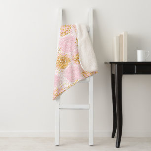 Gold & Pink Pom Pom Muster Sherpa Blanka Sherpadecke