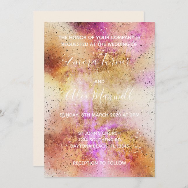 Gold Pink Sky Einladung Script Postcard (Vorne/Hinten)