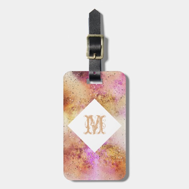 Gold Pink Sky Watercolor Personalisiert Gepäckanhänger (Vorderseite vertikal)