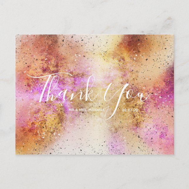 Gold Pink Sky Wedding Vielen Dank an Script Postca Postkarte (Vorderseite)