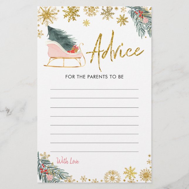 Gold Pink Sleigh Winter Baby Showcard (Vorderseite)