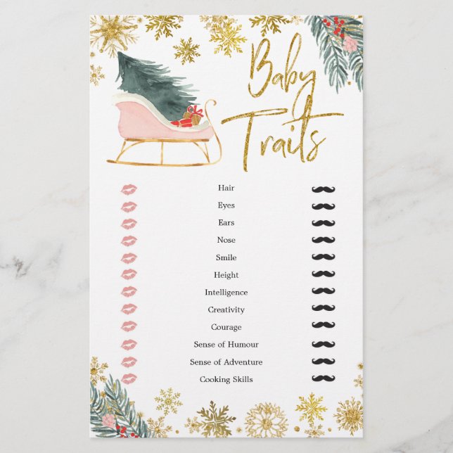 Gold Pink Sleigh Winter Baby Shower Baby Tracks (Vorderseite)