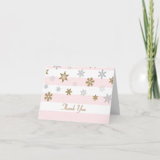 Gold Pink Snowflakes Merci Cartes