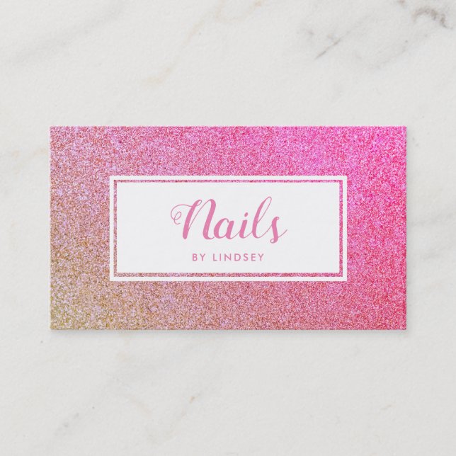 Gold Pink Sparkle Glitzer Nail Artist Visitenkarte (Vorderseite)