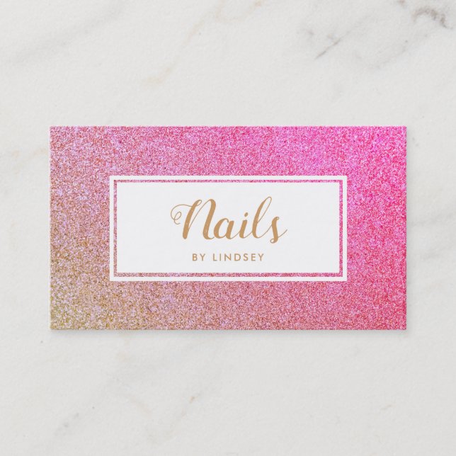 Gold Pink Sparkle Glitzer Nail Artist Visitenkarte (Vorderseite)