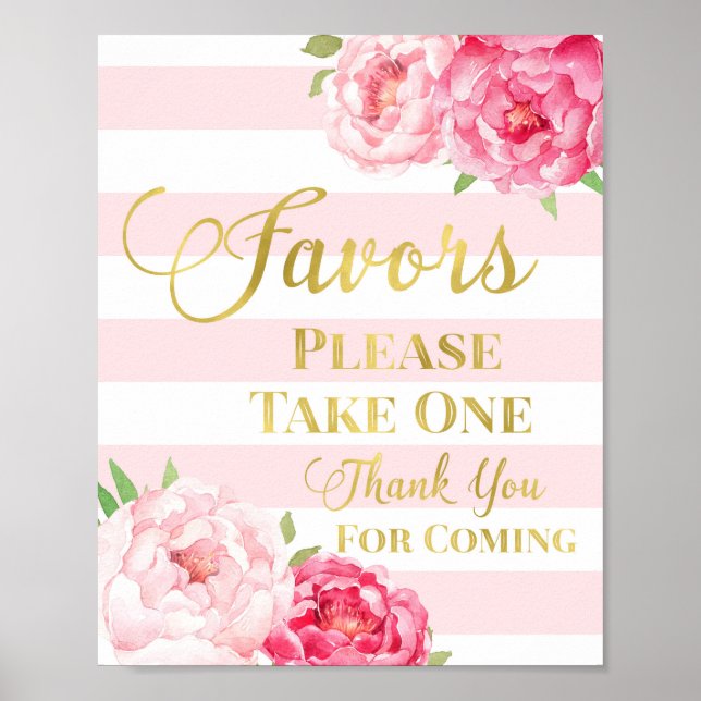 Gold Pink Streifen Aquarellblume Favoriten Zeichen Poster (Vorne)
