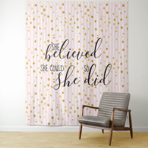 Gold & Pink Stripe Dot, von der sie glaubte, sie k Wandteppich