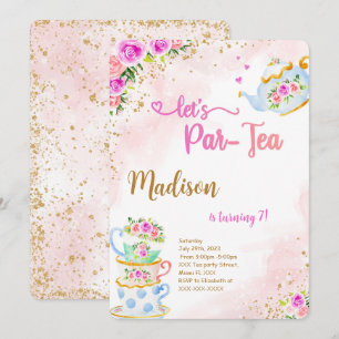 Gold & Pink Tea Party Anniversaire Invitation