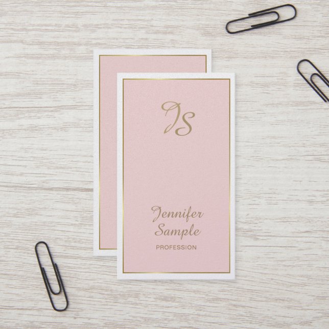Gold Pink White Modern Monogram Trendy Luxe Visitenkarte (Vorderseite/Rückseite Beispiel)