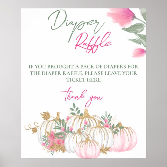 Gold Pink White Pumpkin Baby Diaper Raffelspiel Poster (Vorne)