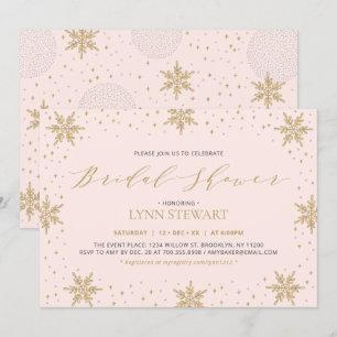 Gold & Pink Winter Snowflake Hochzeitsfeier Brautp Einladung