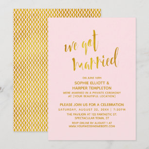 Gold & Pink Wir haben geheiratet Typografie-Feier Einladung