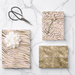 Gold Pink Zebra Animal Print Geschenkpapier Set