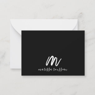 Gold Pinsel Anstrich Monogram Script Name Schwarz Mitteilungskarte