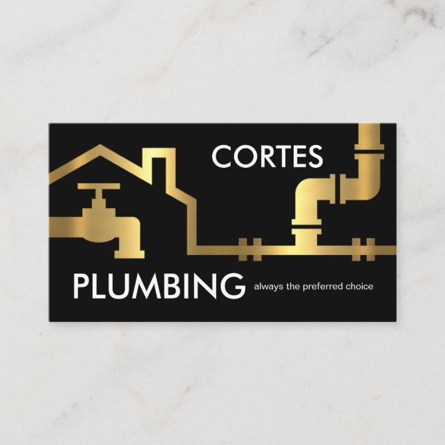 Gold Pipes Building Frame Plumber Service Visitenkarte (Vorderseite)