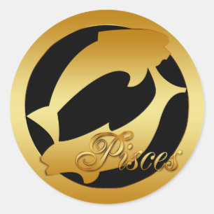 GOLD PISCES ZODIAC SIGN RUNDER AUFKLEBER