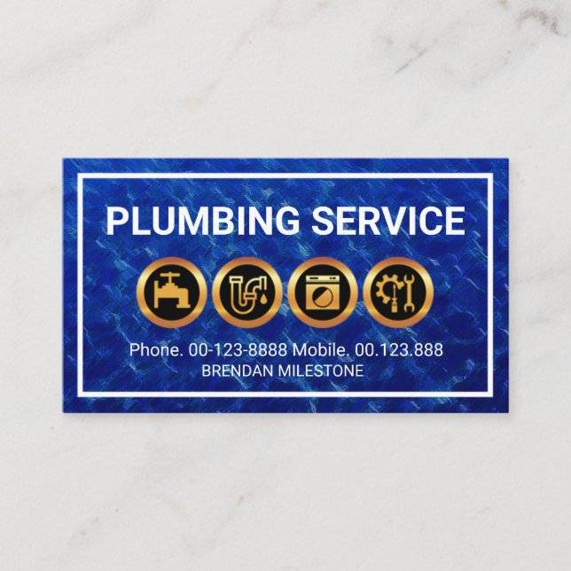 Gold Plumbing Icons Frame Floater Plumber Visitenkarte (Vorderseite)