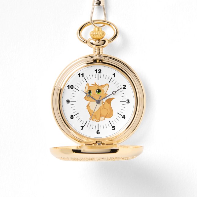 Gold Pocket Watch - Niedliche Katze Armbanduhr (Vorderseite)