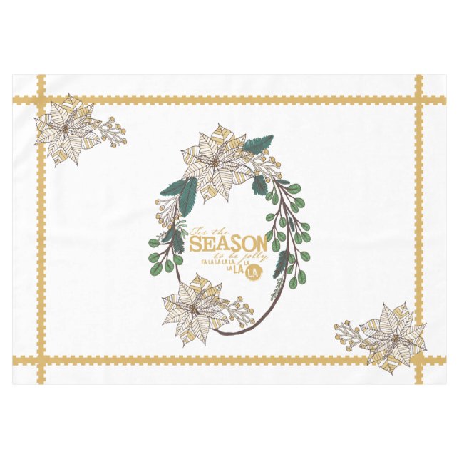 Gold Poinsettia Das Weihnachtsfest Tischdecke (Vorderseite (Horizontal))