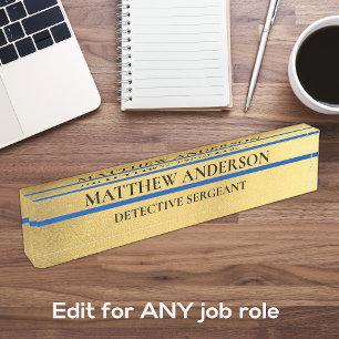 GOLD Police Sergeant Desk Namplate Thin Blue Line Namensplakette
