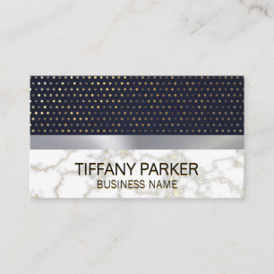 Gold Polka Dot Muster   Metallischer Silbermarmor Visitenkarte