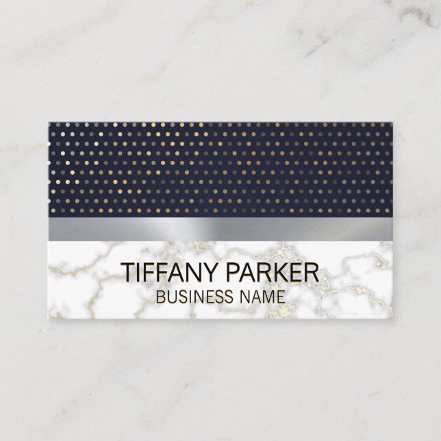 Gold Polka Dot Muster | Metallischer Silbermarmor Visitenkarte (Vorderseite)