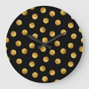Gold Polka Dot: Nahtlos funkeln. Große Wanduhr