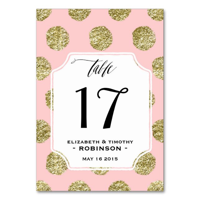 Gold Polka Dot Rosa Tischkarten Tischnummer (Vorderseite)