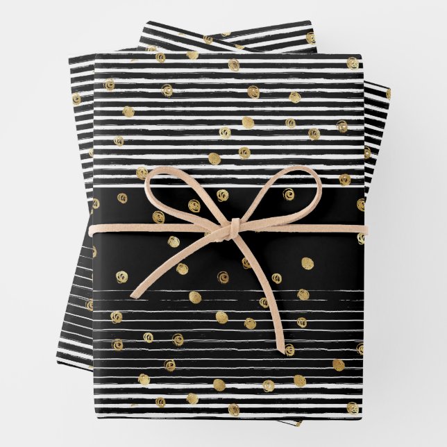 Gold Polka Dot Schwarz-weiß Abstrakt Geschenkpapier Set (Beispiel)