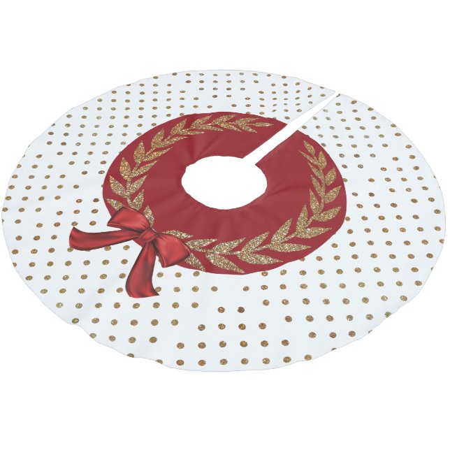 Gold Polka Dot Tree Skirt Polyester Weihnachtsbaumdecke (Schrägansicht)