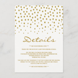Gold Polka Dot - Weiß & Gold - Hochzeitsdetails Begleitkarte