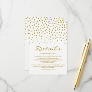 Gold Polka Dot - Weiß & Gold - Hochzeitsdetails Begleitkarte