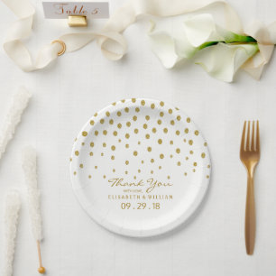 Gold Polka Dot - White & Gold - Hochzeit Pappteller