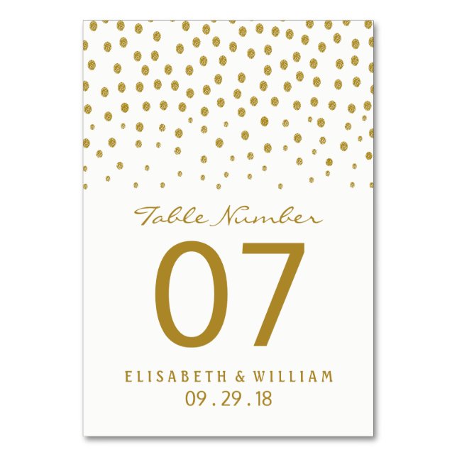 Gold Polka Dot - White & Gold - Hochzeit Tischnummer (Vorderseite)