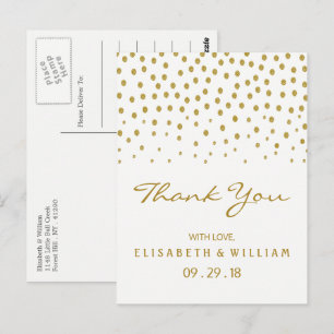 Gold Polka Dot - White & Gold - Hochzeitsdanken Postkarte