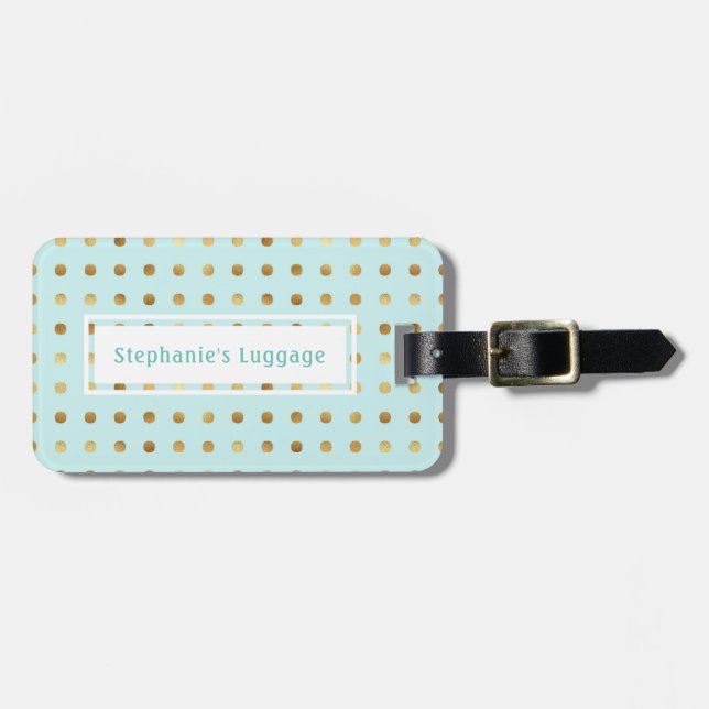 Gold Polka Dots auf Light Mint Green Pattern Gepäckanhänger (Vorderseite horizontal)