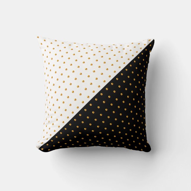 Gold Polka Dots auf Schwarz & Weiß Kissen (Vorderseite)