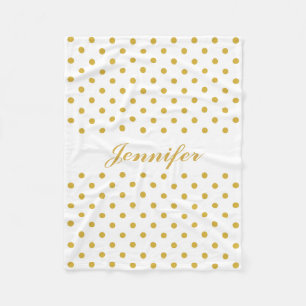 Gold Polka Dots auf weißem Personalisiertem Namen Fleecedecke