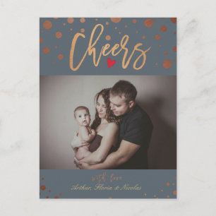 Gold Polka Dots Cheers Script Holiday Family Foto Feiertagspostkarte